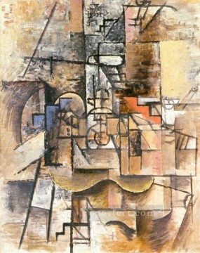 Glass guitar and pipe 1912 Pablo Picasso Oil Paintings